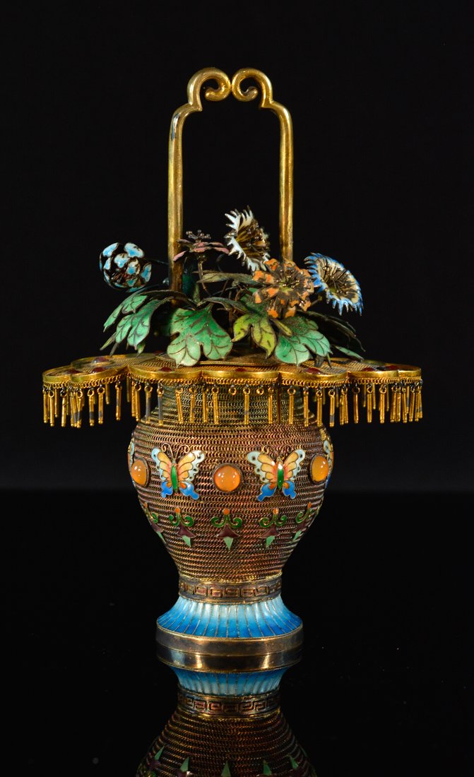 Chinese Silver with Gilt Floral Basket - Enameled (1 of 10)