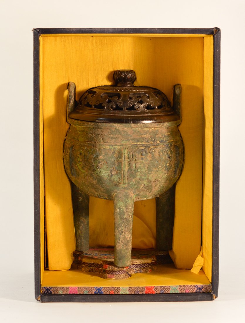 Chinese Archaic Bronze Ding Censer with Fitted Base (1 of 8)