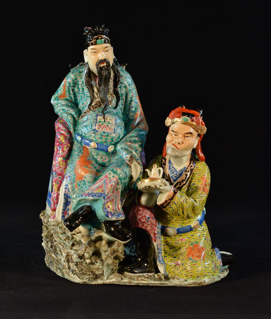 Chinese Famille Rose Porcelain Figural Group - Seated (1 of 10)