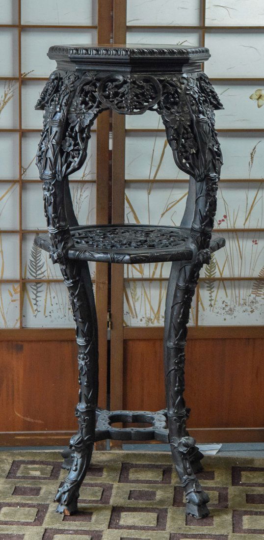 Tall Chinese Rosewood Stand With Reticulate Carving (1 of 7)
