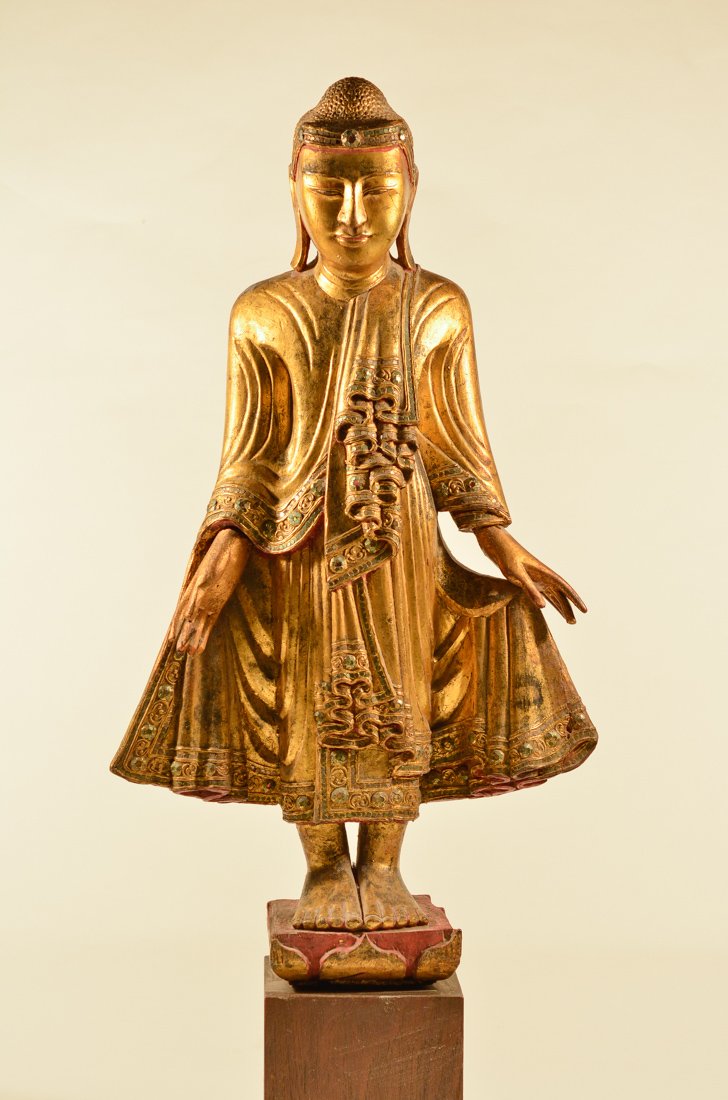 Good Antique Standing Lacquered Wood Thai Buddha on (1 of 10)