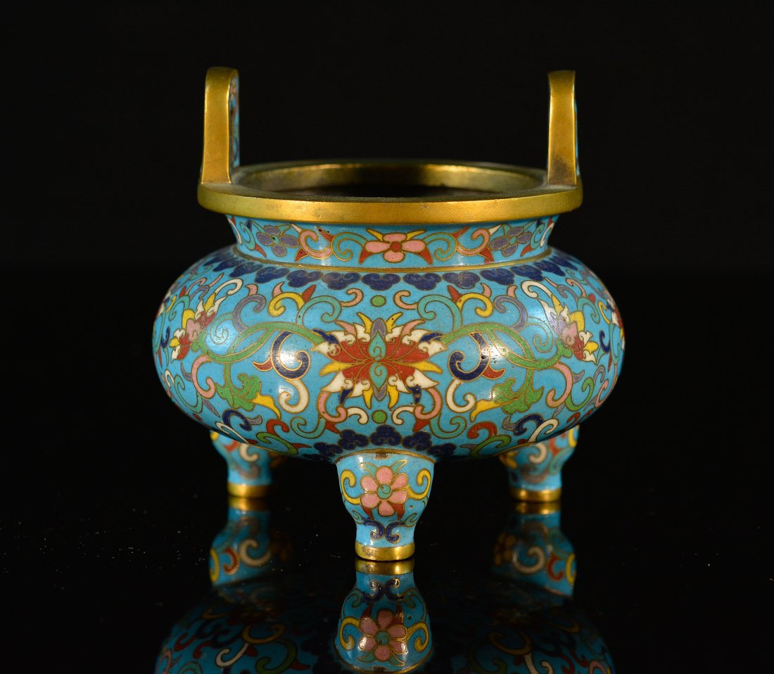 Chinese Cloisonn Censer with Bronze Plaque at Bottom (1 of 7)