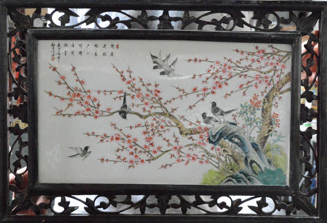 Large Chinese Porcelain Plaque with Bird and Plum (1 of 9)