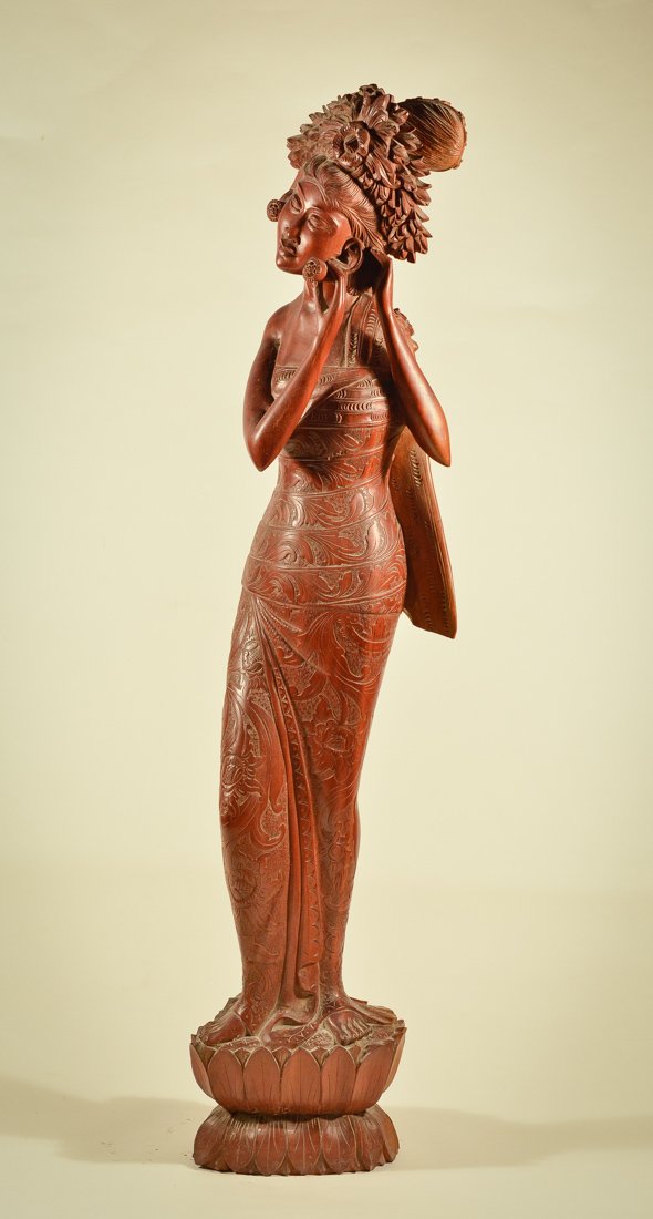 Tall Southeast Asia Carved Hard Wood Female with Fancy (1 of 8)