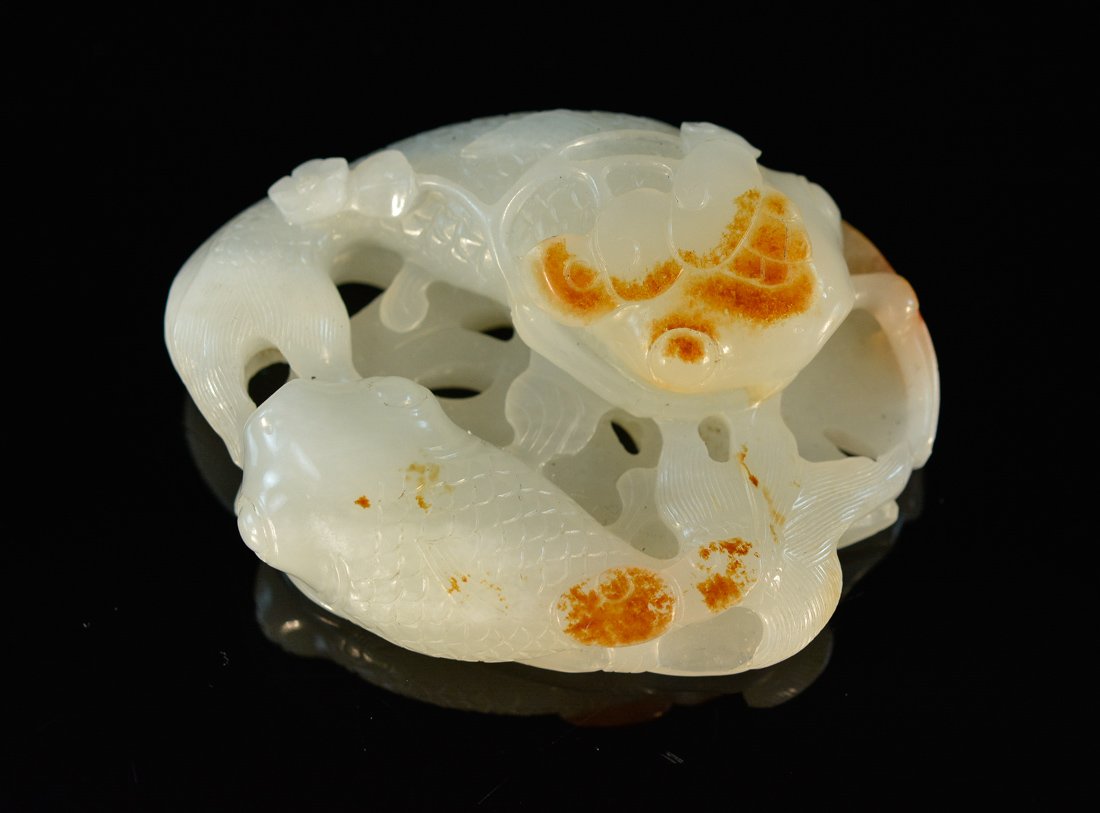 Chinese Nephrite Jade Gold Fish with Skin (1 of 6)