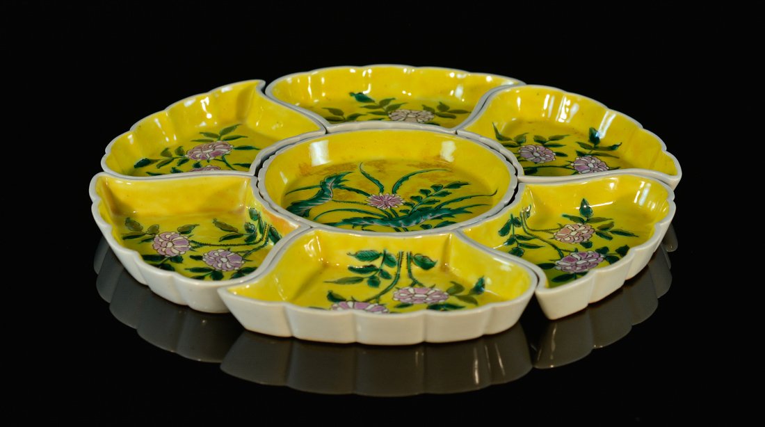 Set of Yellow Glazed Condiment Chinese Porcelain Dishes (1 of 6)