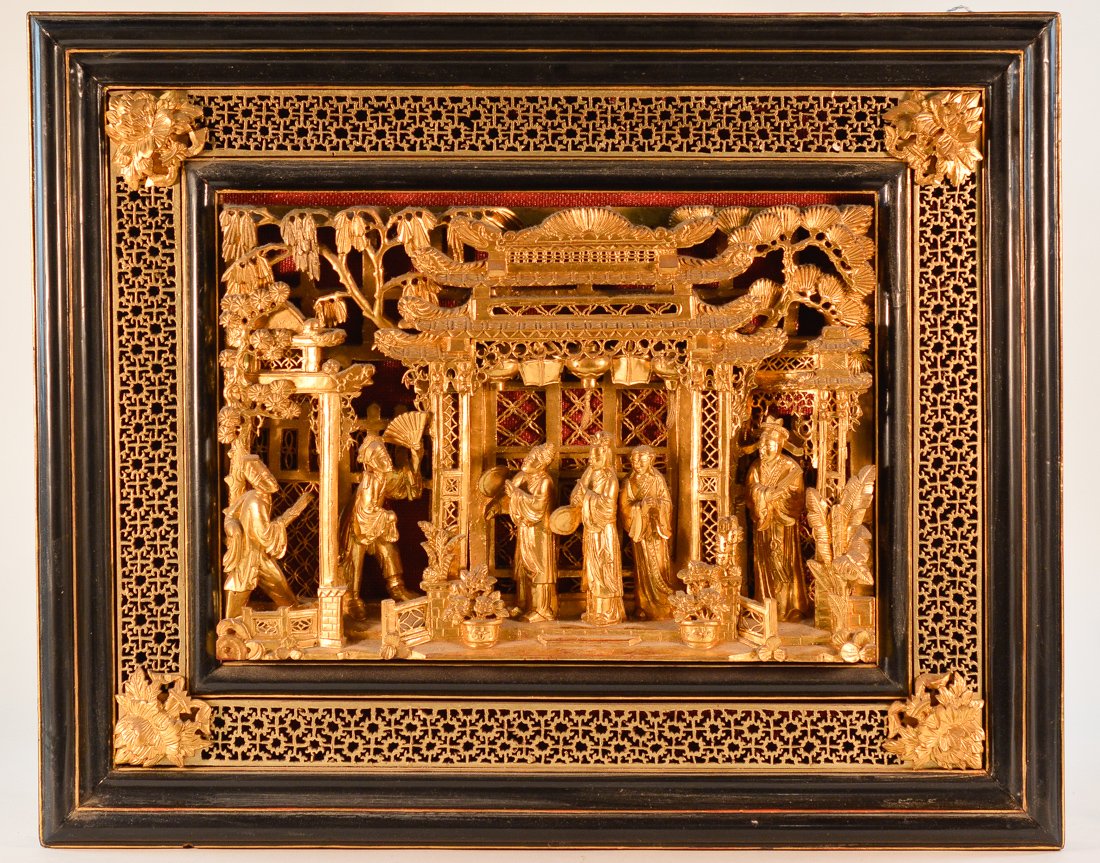 Chinese Framed Gilt Wood Panel Carving (1 of 9)