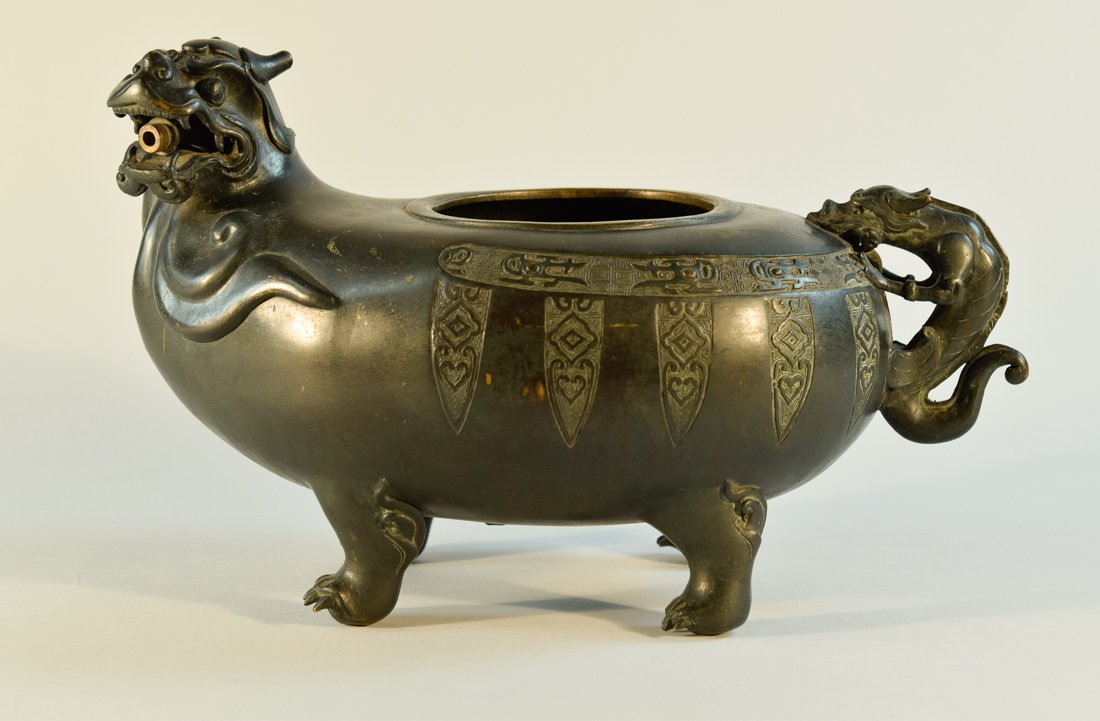 Large Japanese Dragon Beast Formed Bronze Censer (1 of 8)