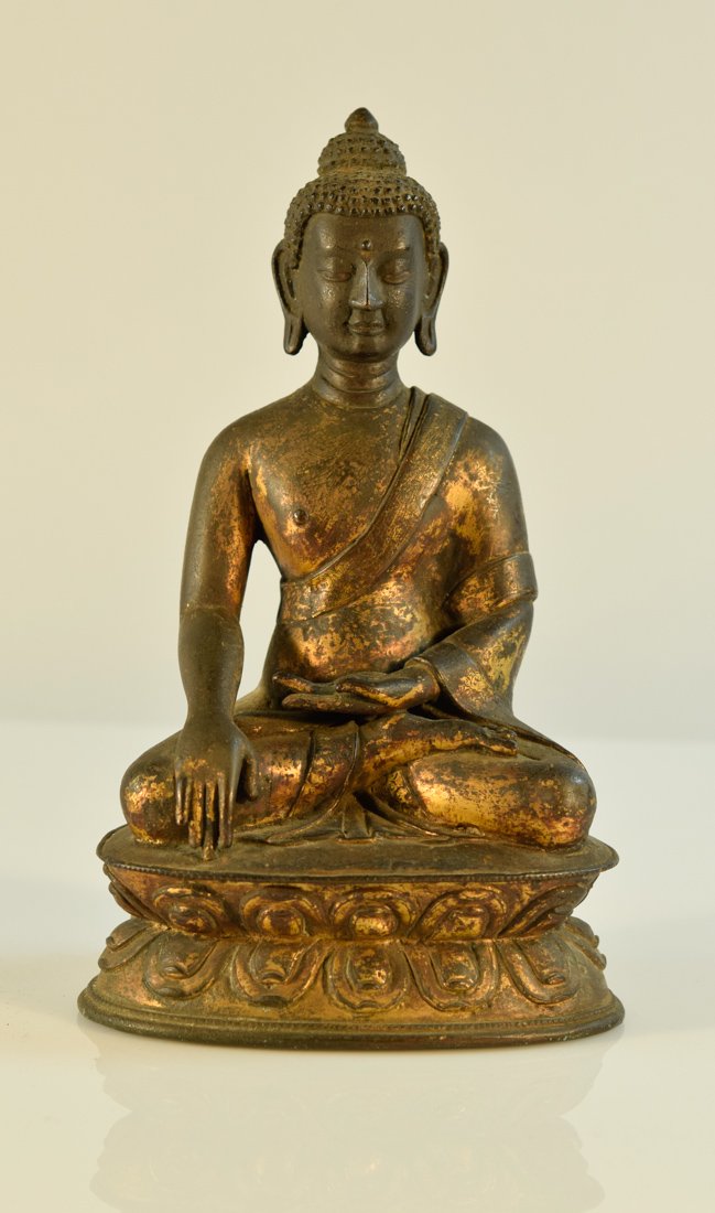 Tibetan Seated Bronze Buddha with Trace of Gilt (1 of 7)