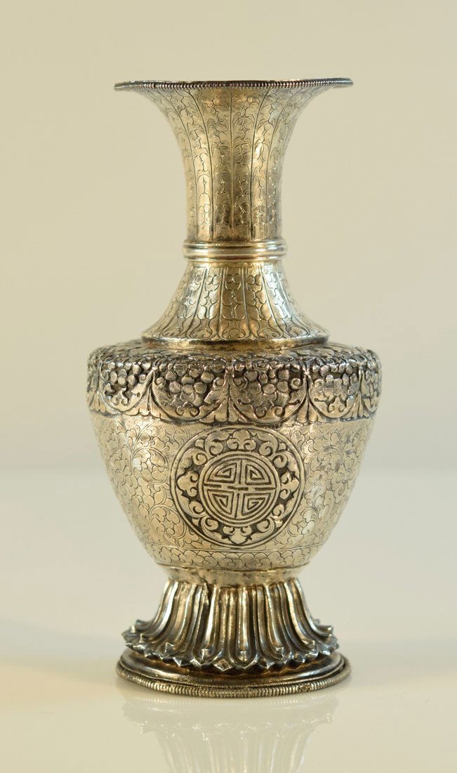 Chinese Tibetan Mongolia Silver Vase (1 of 7)