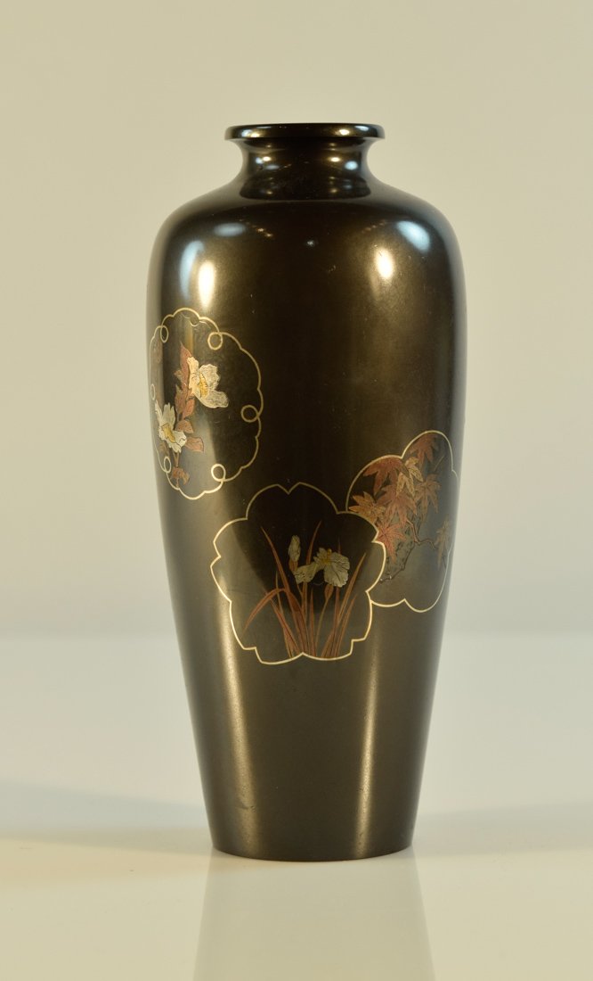 Japanese Mixed Metal Vase with Inlay Silver Gold (1 of 8)