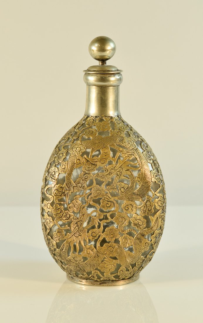 Chinese Export Silver Bottle Vase with Dragon Motif (1 of 8)