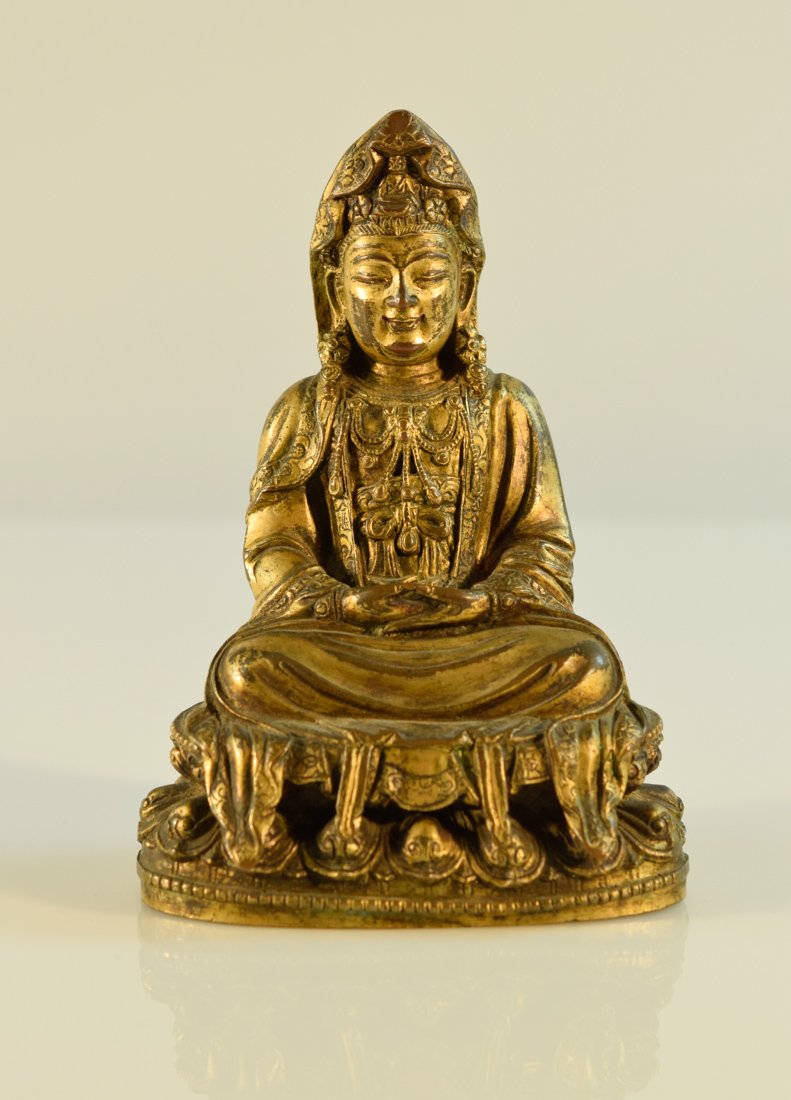 Chinese Ming Gilt Bronze Seated Kuanyin (1 of 8)