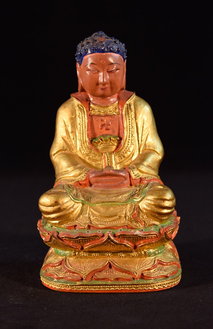 Chinese Carved Lacquered Wood Seated Buddha (1 of 7)