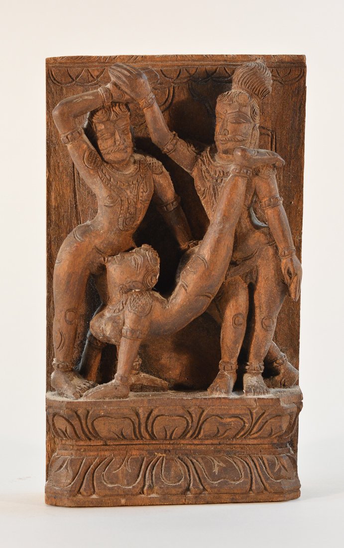 Antique Indian Nepalese Carved Wood Erotica Group: 19th cen, measures 9.5"h5.5"w; Provenance: from an Manhattan Gentleman Life Time Collection