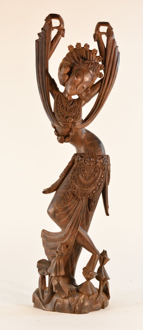 Fine Ebony Wood Carving of a Dancing - Southeast Asia: 20th cen, measures 28"h 10"w