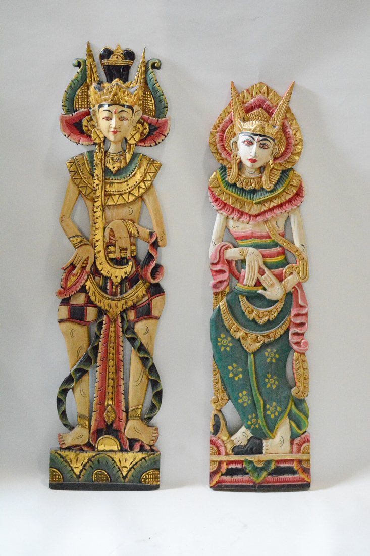 Pair of Bali Southeast Asian Wall Panel of Figurines (1 of 9)