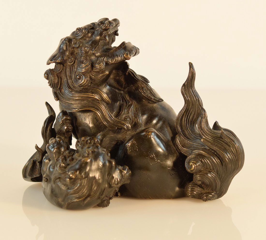 Japanese Bronze Shishi Foolion Group - Signed (1 of 10)