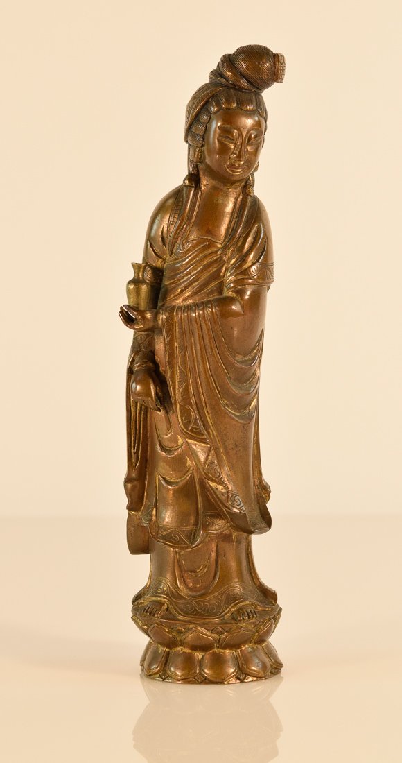 Chinese Bronze Standing Kuanyin with Vase in Hand (1 of 8)