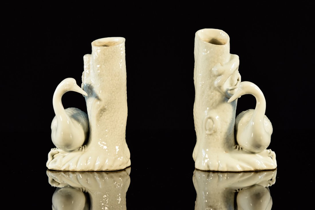 Pair Chinese Blanc de Chine Porcelain Crane Vases (1 of 9)