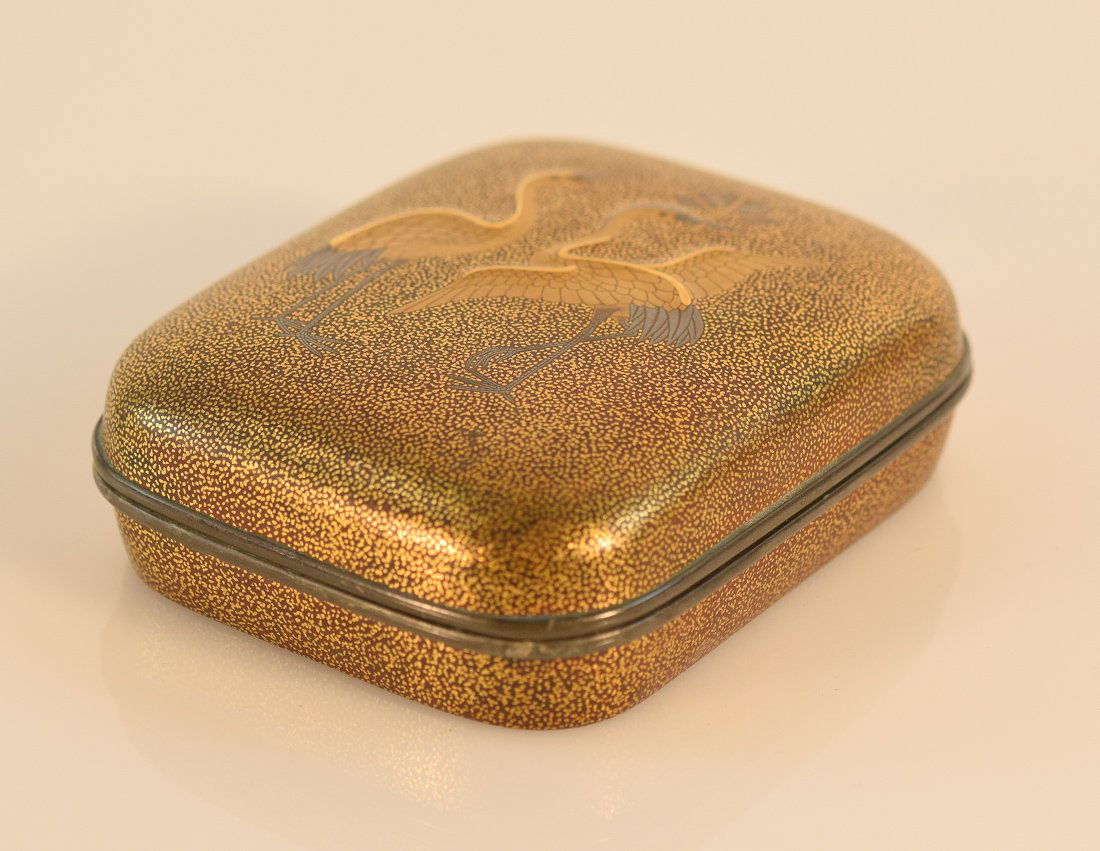 Japanese Lacquer Box with Crane Scene (1 of 6)