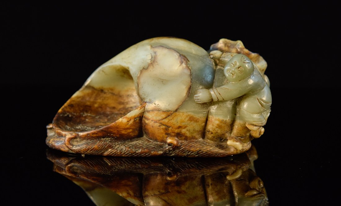 Chinese Celadon Jade Carving of Boy with Conch (1 of 10)