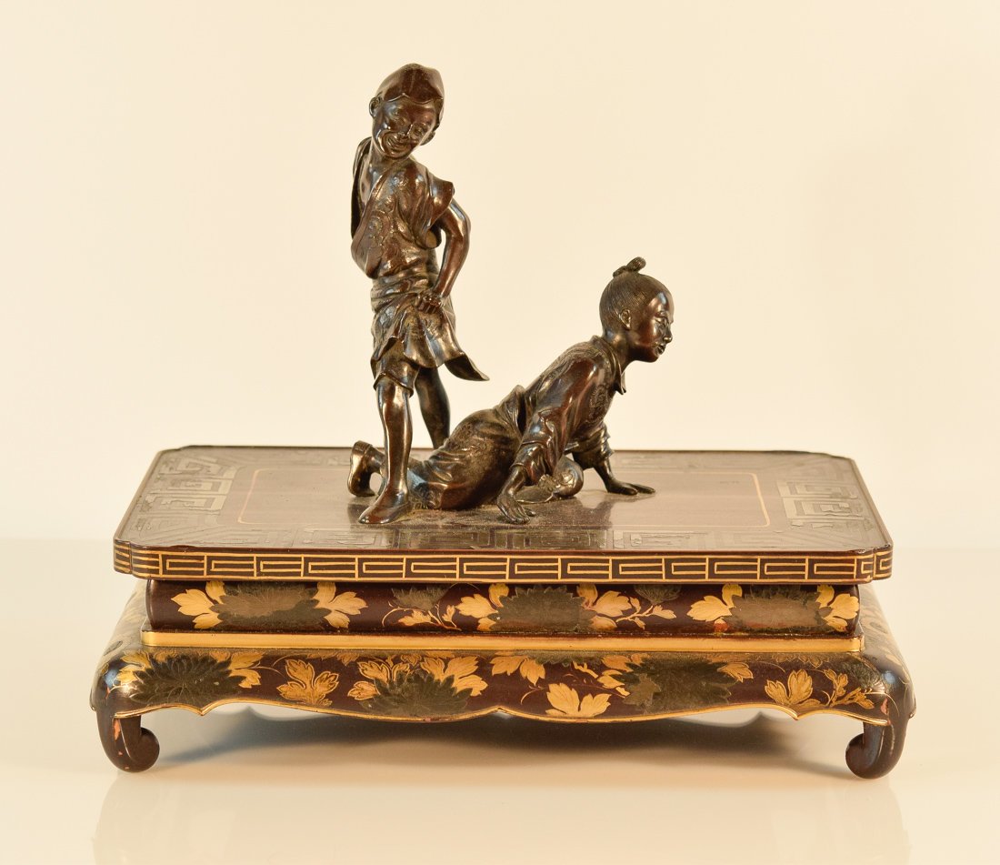 Japanese Bronze Figurine Group on Lacquer Stand (1 of 10)