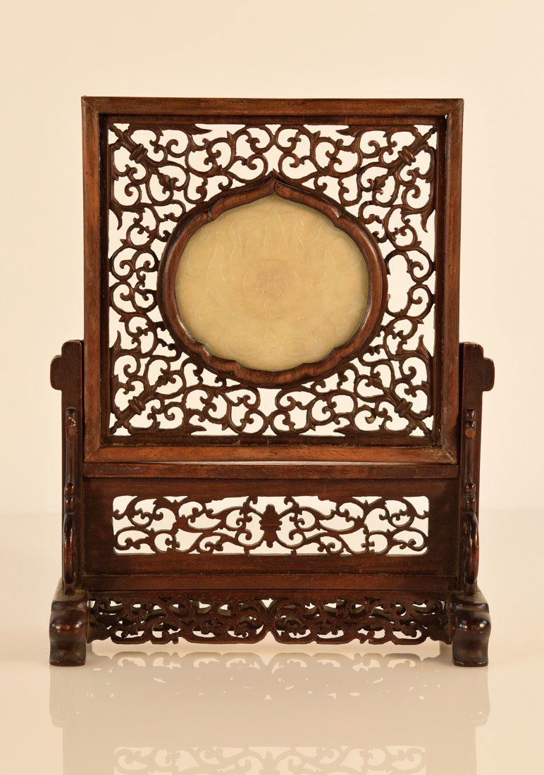 Chinese Rosewood Screen with Nephrite Jade Plaque (1 of 6)