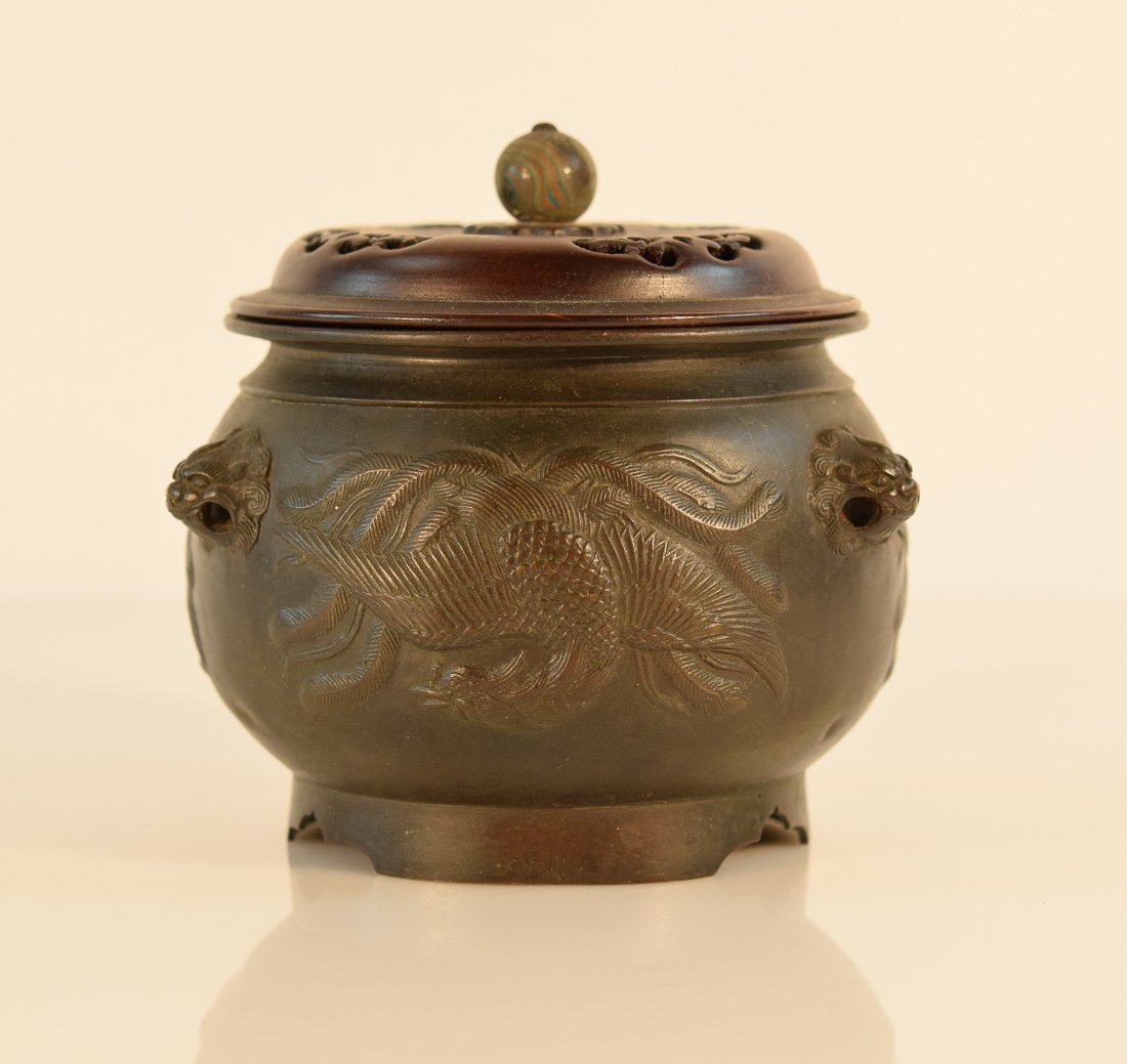 Chinese Bronze Covered Censer with Wood Cover (1 of 9)