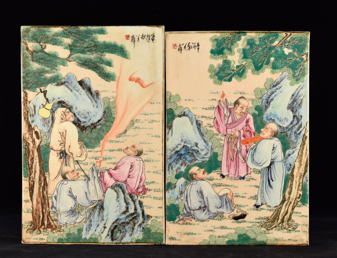 Chinese Porcelain Tile with Lohan Scene - Two (1 of 10)