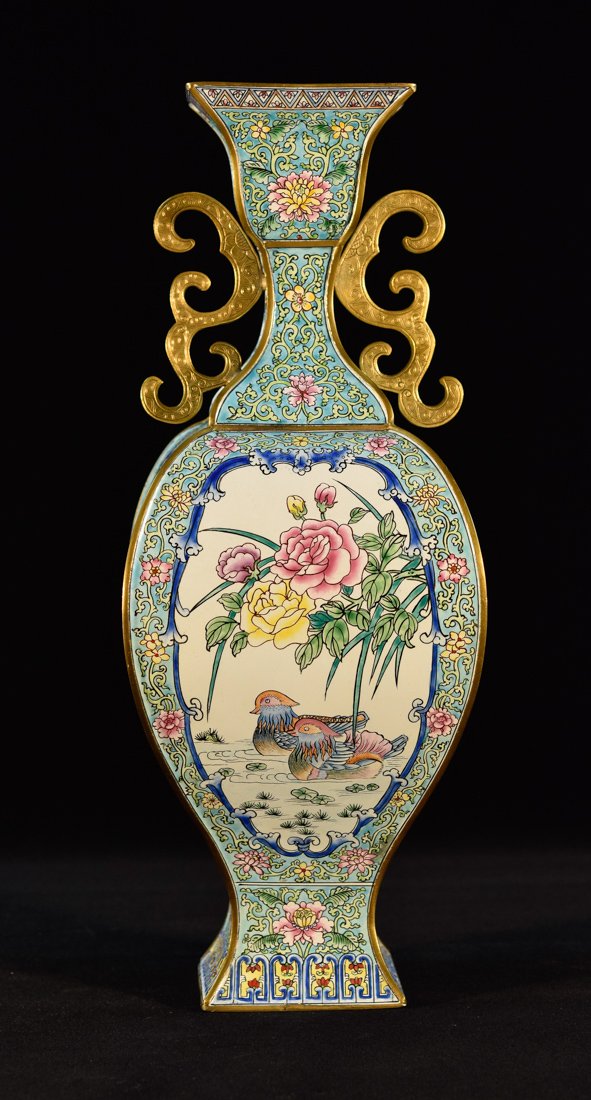 Chinese Enamel Vase with Peony Scene (1 of 10)