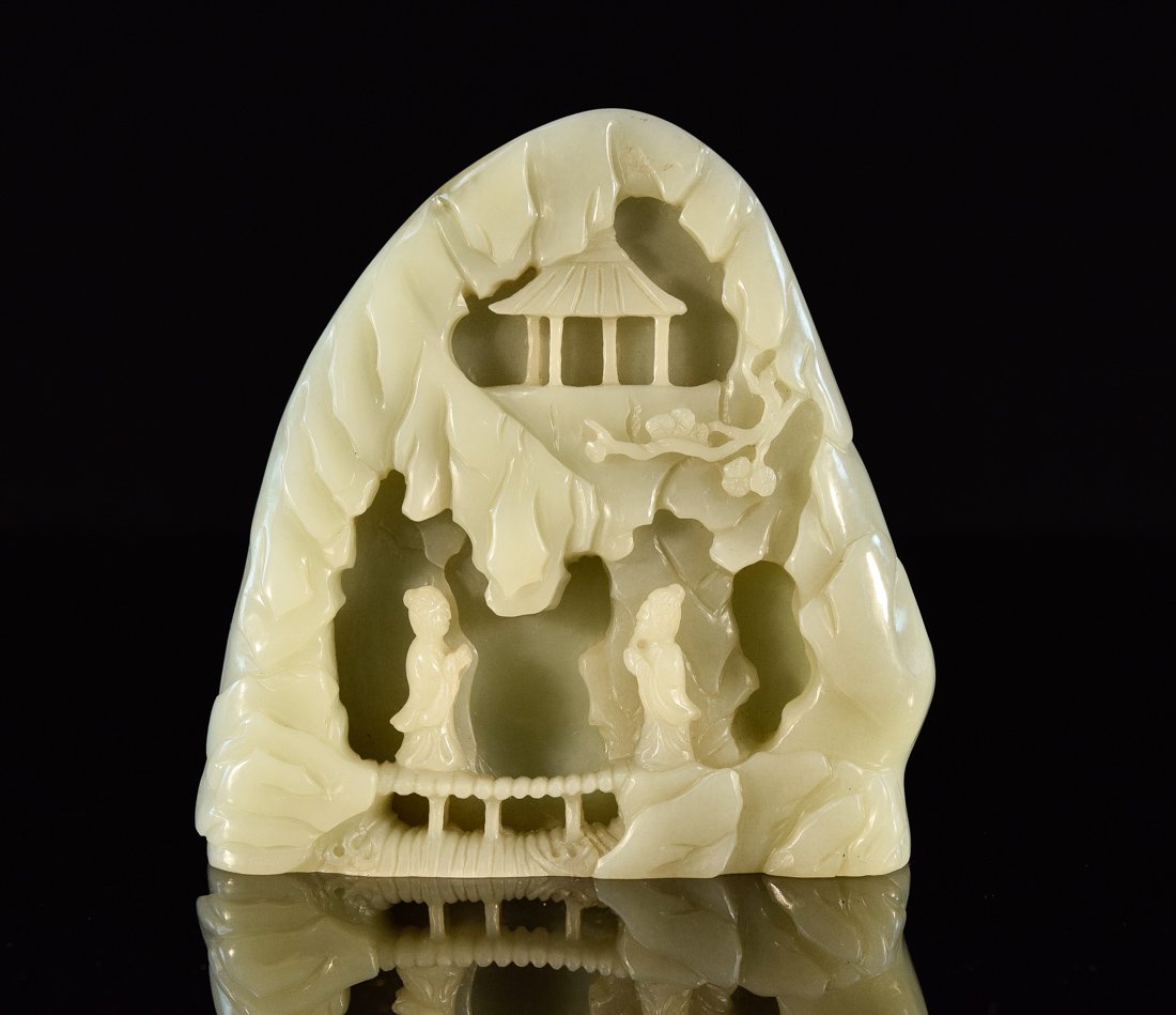 Chinese Celadon Nephrite Jade Boulder with Base (1 of 10)