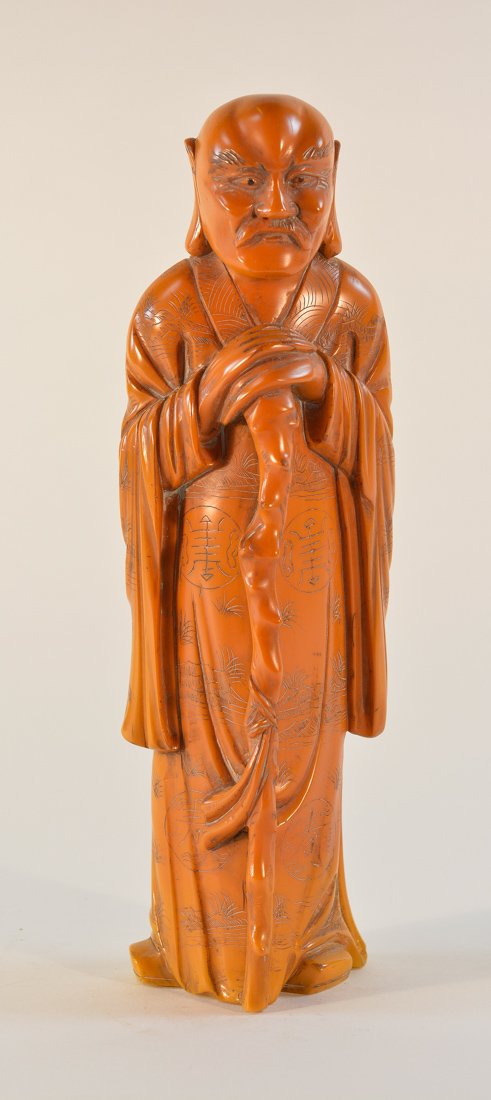 Antique Chinese Carved Old Man - Composite Amber (1 of 9)