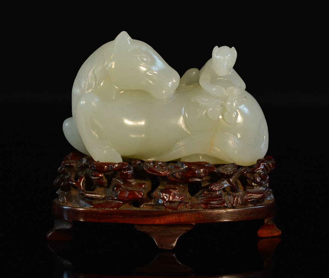Chinese White Jade Horse on Wooden Stand (1 of 10)