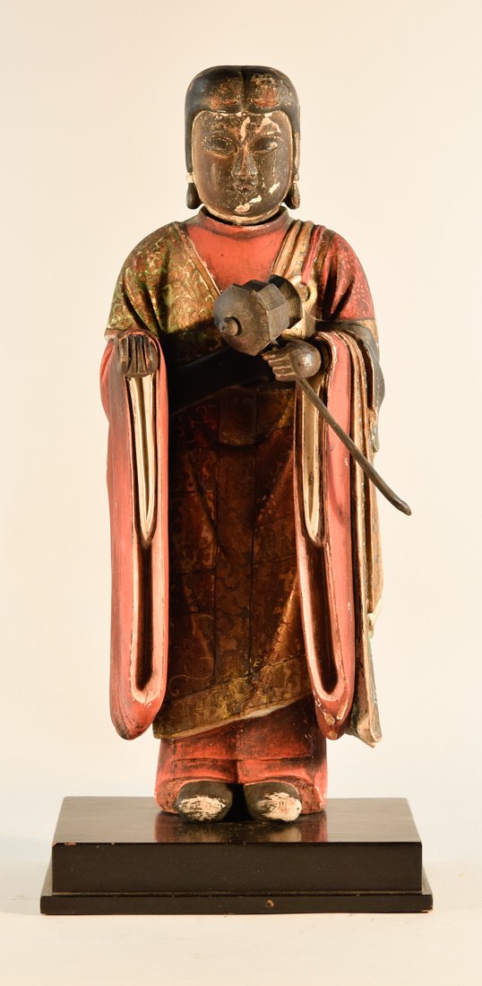 Japanese Wood Monk with Lacquer Decoration - Edo Period (1 of 9)