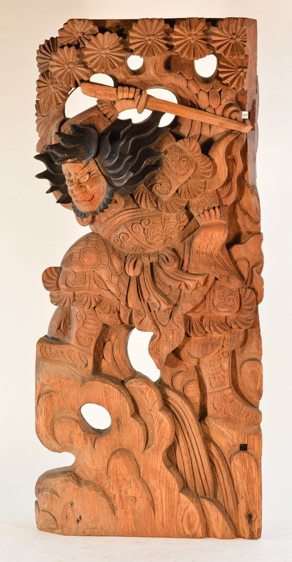 Large Japanese Carved Wood Panel with Samurai (1 of 10)