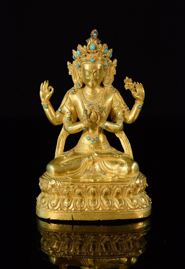Nepalese Gilt Bronze Kuanyin with Four Arms (1 of 8)