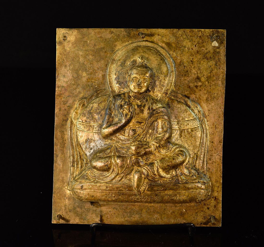 Tibet Gilt Copper Repousse Plaque of a Lama (1 of 5)