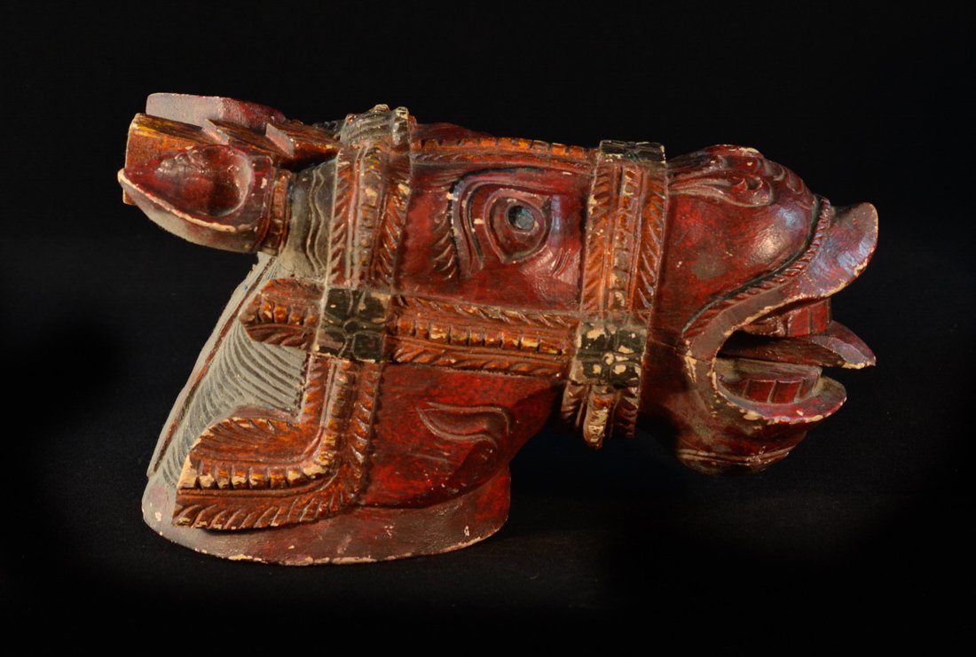 Antique Carved Indian Wood Horse Head Architecture (1 of 7)