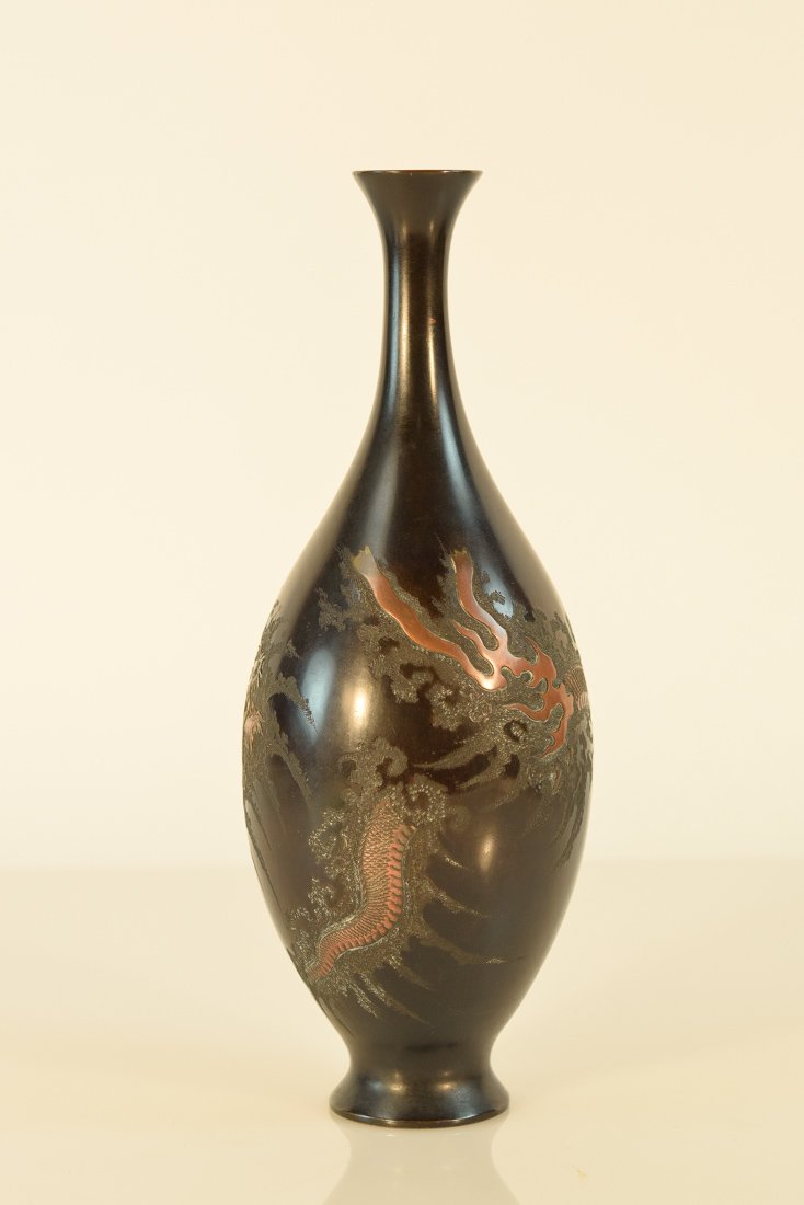 Japanese Mixed Metal Bronze Vase with Dragon Motif (1 of 5)