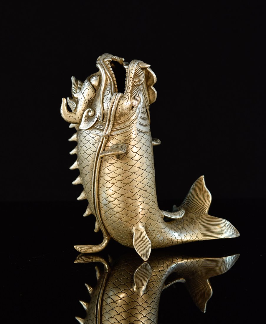 Japanese Silvered Bronze Fish Form Vase (1 of 10)