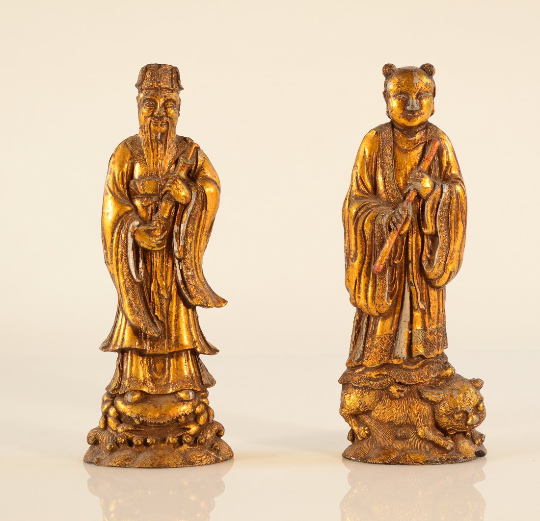 Pair Antique Chinese Figural Ink cakes with Gold (1 of 8)