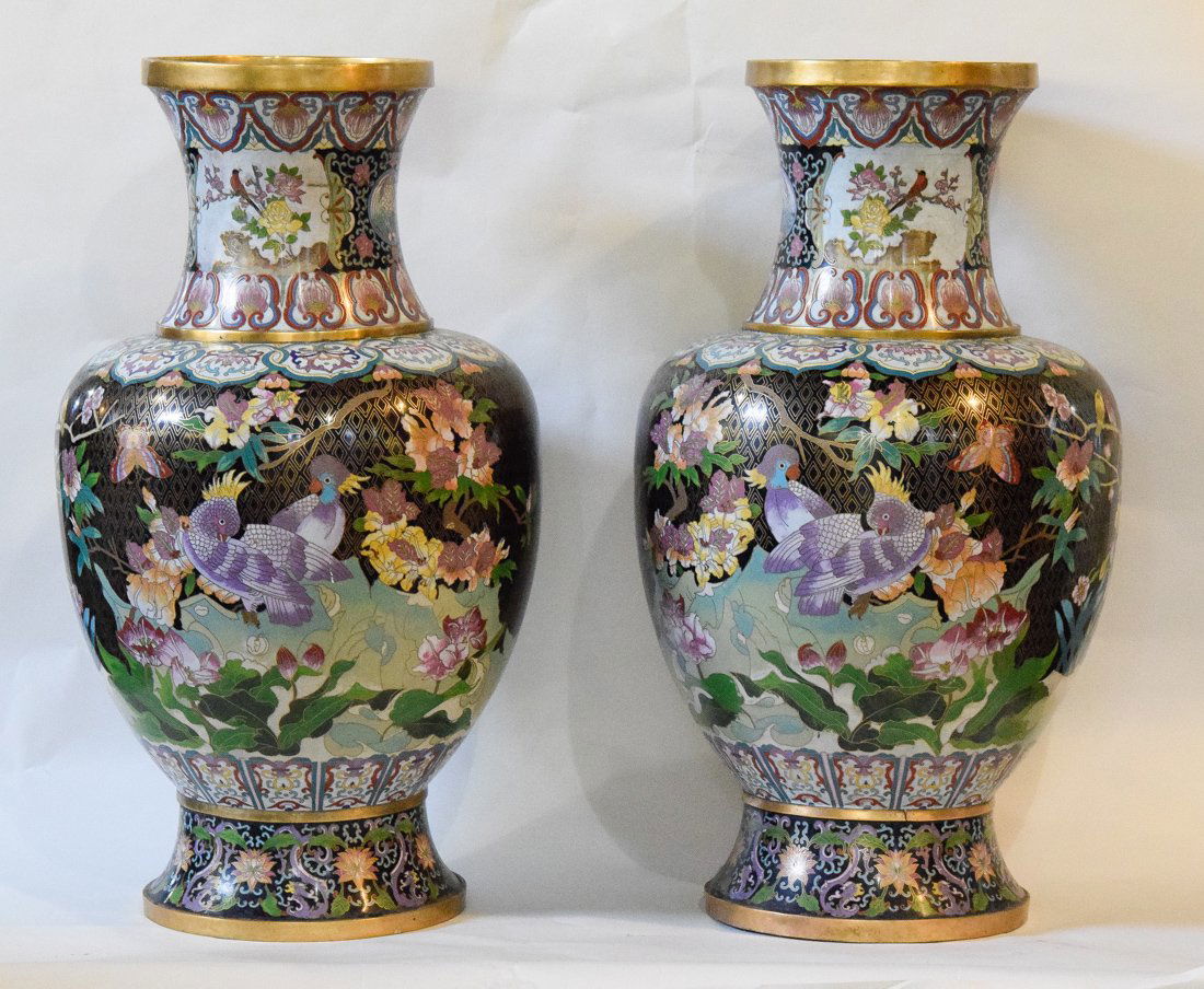 Massive Pair Chinese CloisonnÃ© Vases (1 of 10)