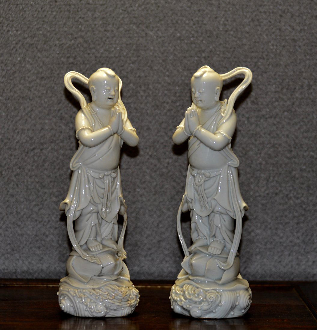 Pair Chinese Blanc de Chine Porcelain Praying Buddhist (1 of 6)