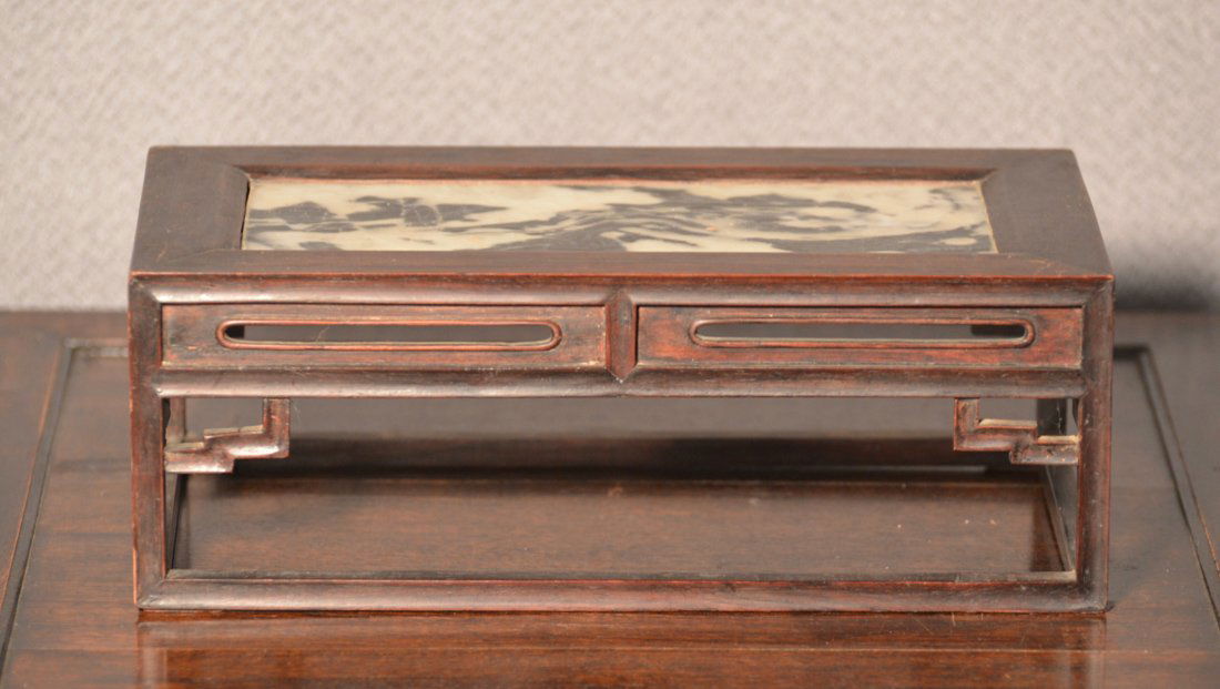 Chinese Rectangular Wood Stand with Marble Insert (1 of 7)