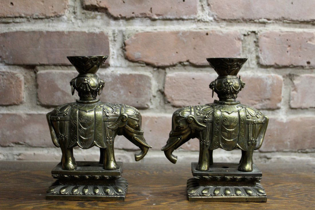 Pair Chinese Bronze Elephane Joystick (1 of 5)
