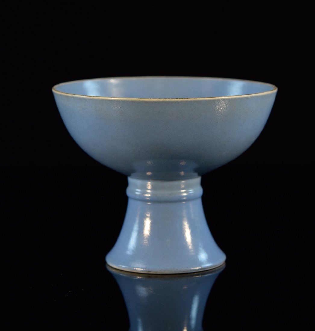 Chinese Blue Glazed Stemmed Bowl (1 of 5)