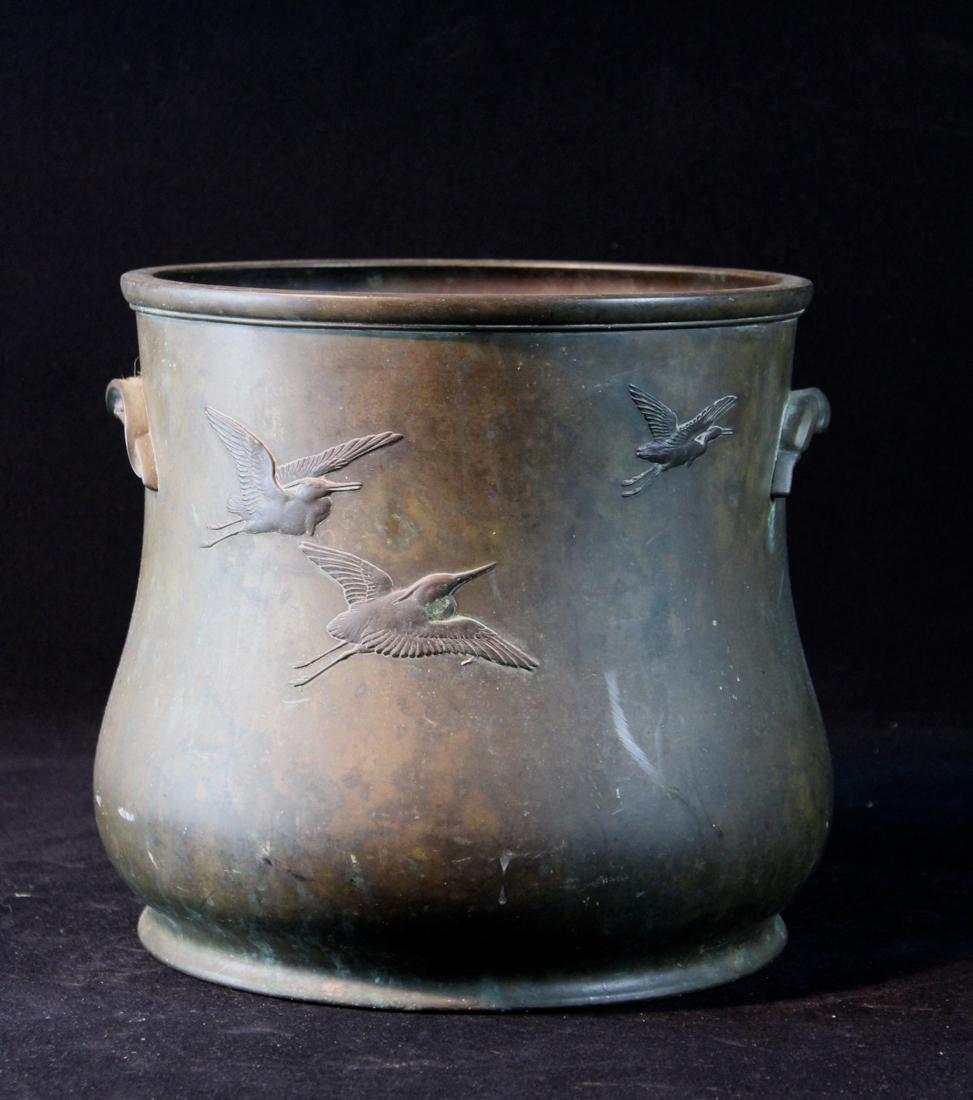 Japanese Bronze Hibachi Pot with Crane Scene (1 of 8)