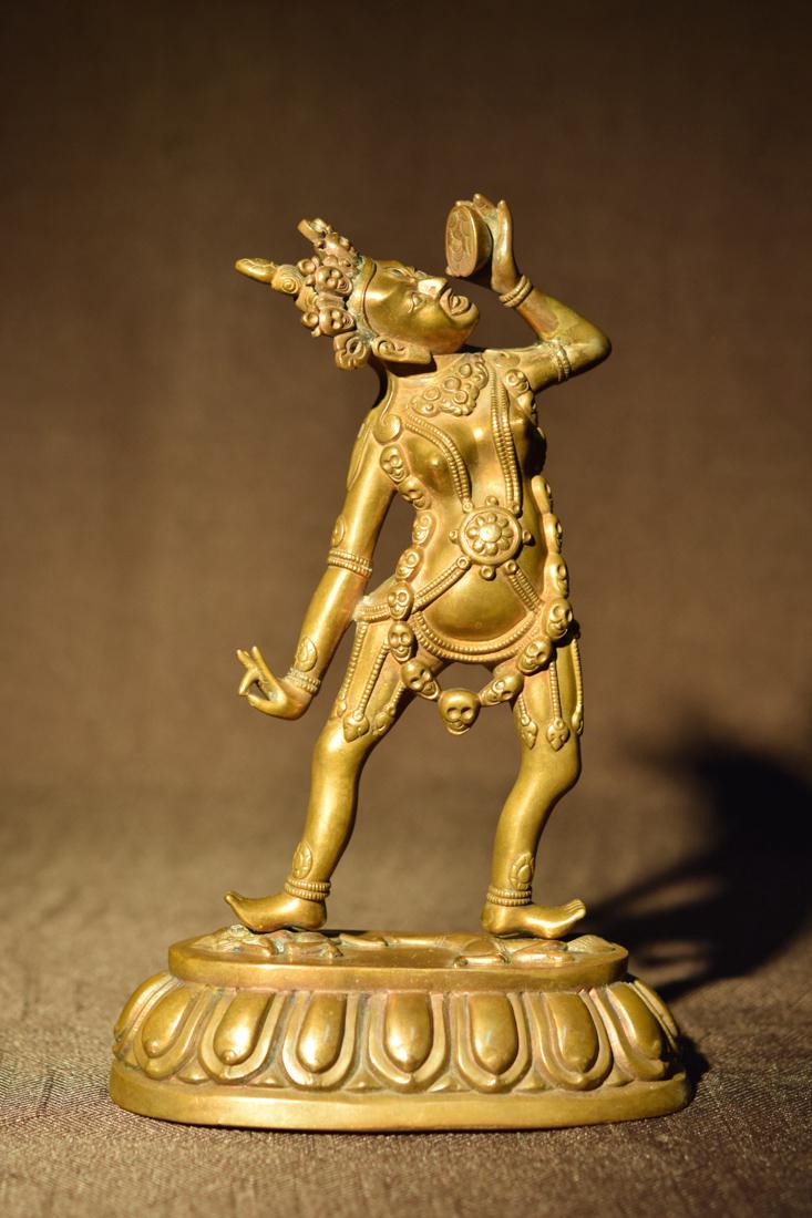 Tibetan Bronze Standing Diety with Skull Cup in Hand (1 of 9)