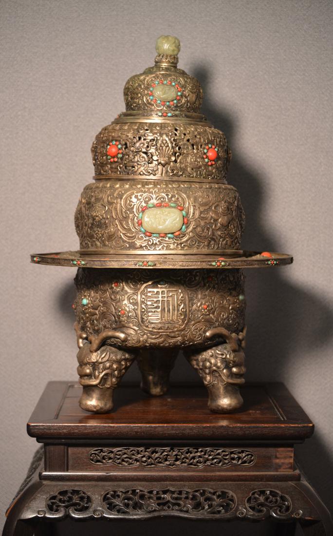 Chinese Mongolian Censer with Jade Insert (1 of 7)